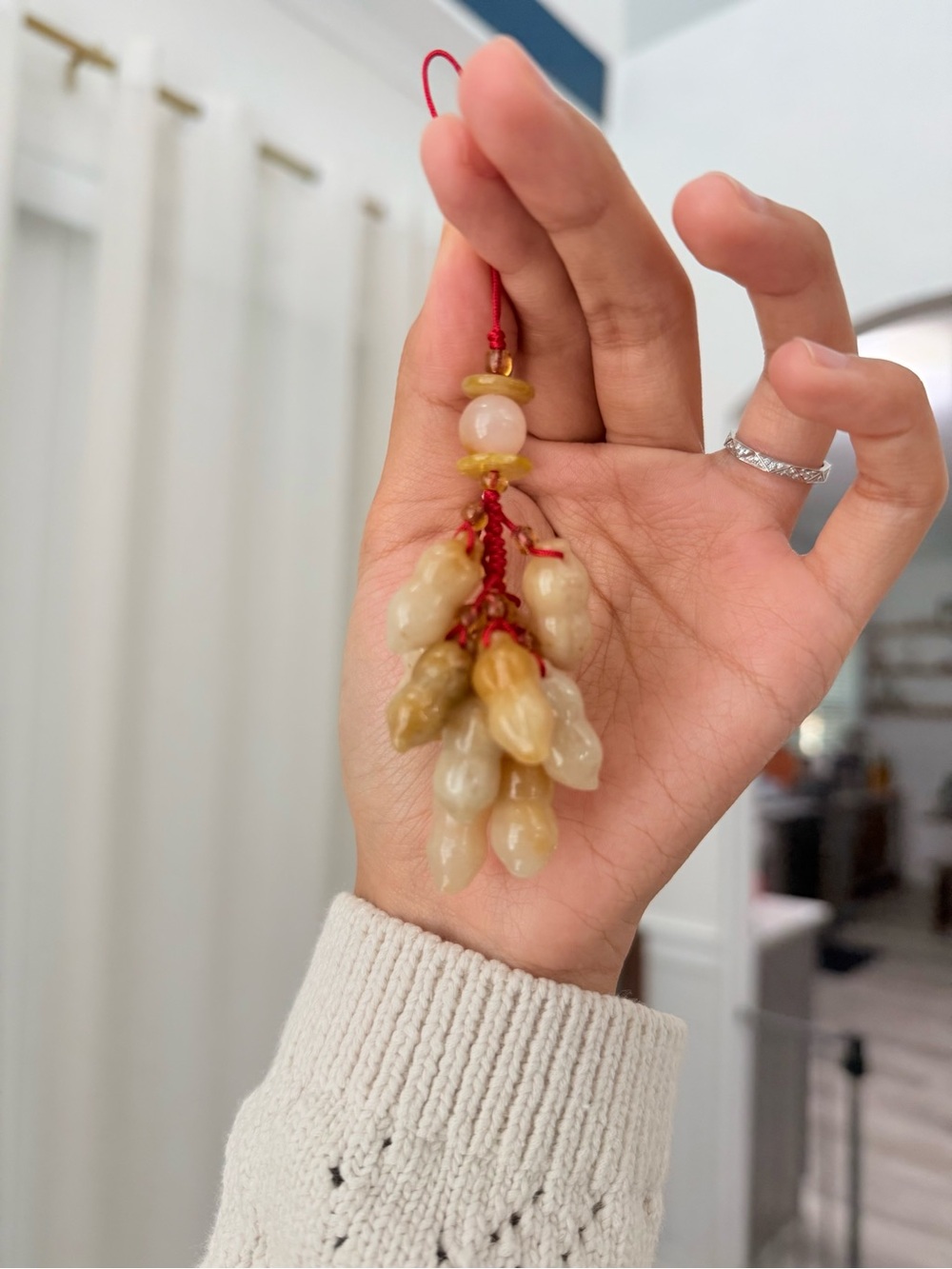 Natural Yellow Jade Carved Peanuts Charm Ornament